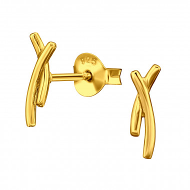 Crossed Lines 10mm - 925 Sterling Silver Simple Stud Earrings SD49824