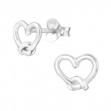 8mm Heart With Knot - 925 Sterling Silver Simple Stud Earrings SD49904