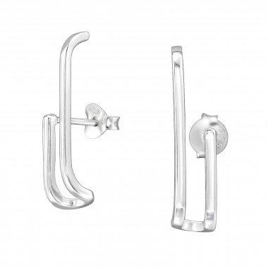Curved Bar - 925 Sterling Silver Simple Stud Earrings SD49909