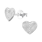 Chevron Pattern Heart - 925 Sterling Silver Simple Stud Earrings SD50015