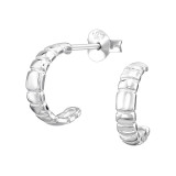 Tile Pattern Half Hoop - 925 Sterling Silver Simple Stud Earrings SD50018