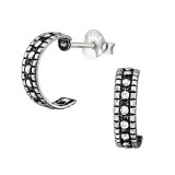Half Hoop With Raised Dots - 925 Sterling Silver Simple Stud Earrings SD50067
