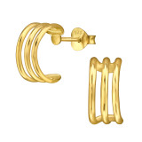 Three Bar Half Hoop - 925 Sterling Silver Simple Stud Earrings SD50069
