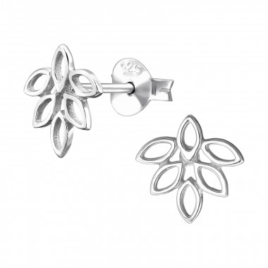 Six Elongated Marquise Shaped Flower Petals - 925 Sterling Silver Simple Stud Earrings SD50099