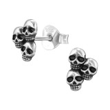 Three Skull - 925 Sterling Silver Simple Stud Earrings SD50192