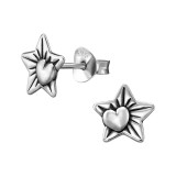 8mm Star And Heart - 925 Sterling Silver Simple Stud Earrings SD50195