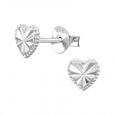 6mm Faceted Heart - 925 Sterling Silver Simple Stud Earrings SD50264