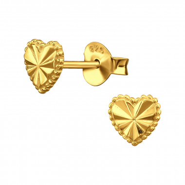 6mm Faceted Heart Gold Plated - 925 Sterling Silver Simple Stud Earrings SD50265