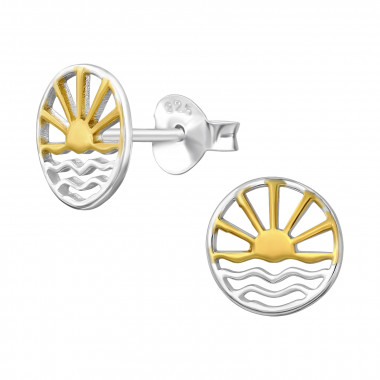 Sunset And Sea - 925 Sterling Silver Simple Stud Earrings SD50302