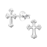 9mm Budded Cross - 925 Sterling Silver Simple Stud Earrings SD50517