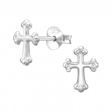 9mm Budded Cross - 925 Sterling Silver Simple Stud Earrings SD50517