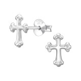 9mm Budded Cross - 925 Sterling Silver Simple Stud Earrings SD50517