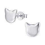 8mm Cat Face Silhouette - 925 Sterling Silver Simple Stud Earrings SD50606