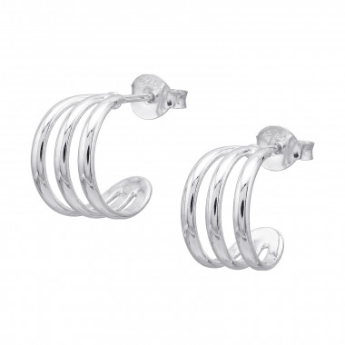Triple-Bar Half Hoop - 925 Sterling Silver Simple Stud Earrings SD50611