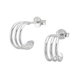 Triple-Bar Half Hoop - 925 Sterling Silver Simple Stud Earrings SD50611
