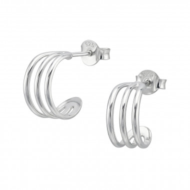 Triple-Bar Half Hoop - 925 Sterling Silver Simple Stud Earrings SD50611