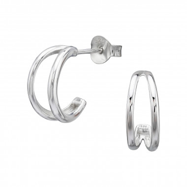 Double Hoop - 925 Sterling Silver Simple Stud Earrings SD50616