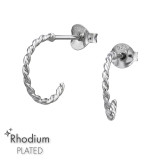 12mm Twisted Half Hoop Rhodium Plated - 925 Sterling Silver Simple Stud Earrings SD50989