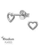 Open Heart 5mm Rhodium Plated - 925 Sterling Silver Simple Stud Earrings SD50991