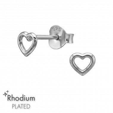Open Heart 5mm Rhodium Plated - 925 Sterling Silver Simple Stud Earrings SD50991