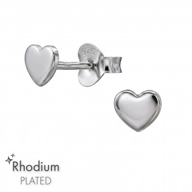 5mm Heart Rhodium Plated - 925 Sterling Silver Simple Stud Earrings SD50992