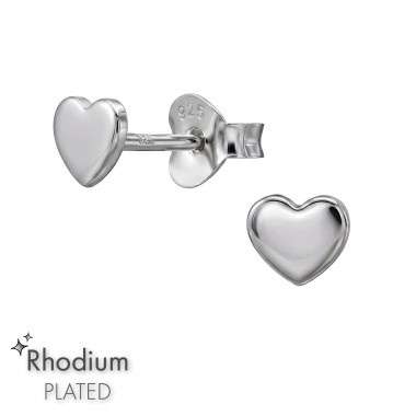 5mm Heart Rhodium Plated - 925 Sterling Silver Simple Stud Earrings SD50992