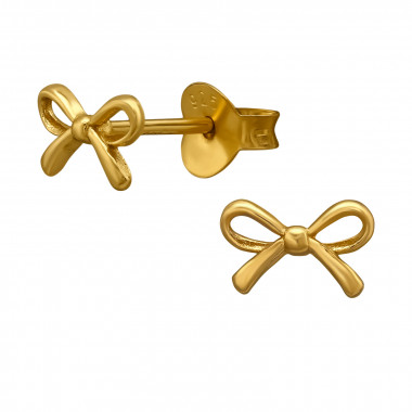 7mm Bow Gold Plated - 925 Sterling Silver Simple Stud Earrings SD51200