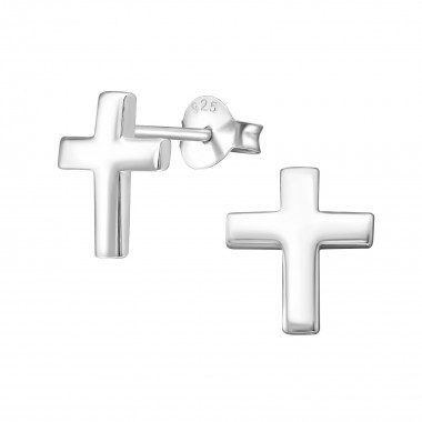 Cross - 925 Sterling Silver Simple Stud Earrings SD605