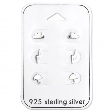 Cloud,  Lightning And Snowflake - 925 Sterling Silver Stud Earring Sets  SD28461