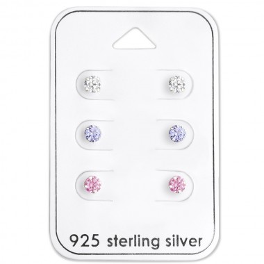 Round - 925 Sterling Silver Stud Earring Sets  SD28453