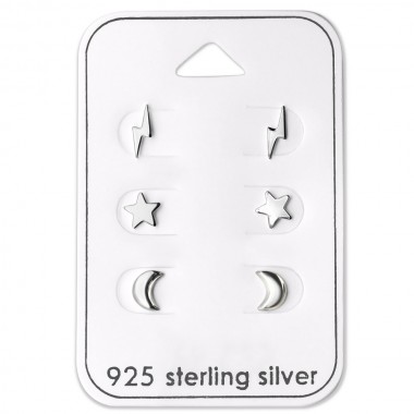 Lightning Star And Moon - 925 Sterling Silver Stud Earring Sets  SD28462
