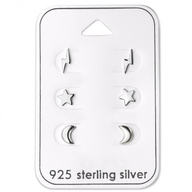 Lightning Star And Moon - 925 Sterling Silver Stud Earring Sets  SD28462