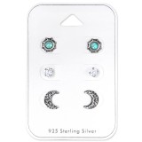 Ethnic Moon And Sun - 925 Sterling Silver Stud Earring Sets  SD33250
