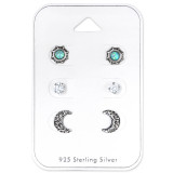 Ethnic Moon And Sun - 925 Sterling Silver Stud Earring Sets  SD33250