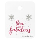 Snowflake Ear Studs With Cubic Zirconia On You Are Fabulous Card - 925 Sterling Silver Stud Earring Sets  SD34130