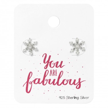Snowflake Ear Studs With Cubic Zirconia On You Are Fabulous Card - 925 Sterling Silver Stud Earring Sets  SD34130