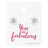 Snowflake Ear Studs With Cubic Zirconia On You Are Fabulous Card - 925 Sterling Silver Stud Earring Sets  SD34130