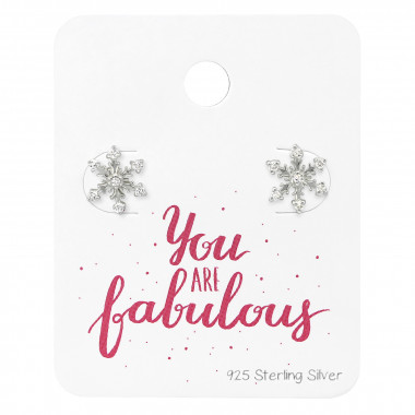Snowflake Ear Studs With Cubic Zirconia On You Are Fabulous Card - 925 Sterling Silver Stud Earring Sets  SD34130