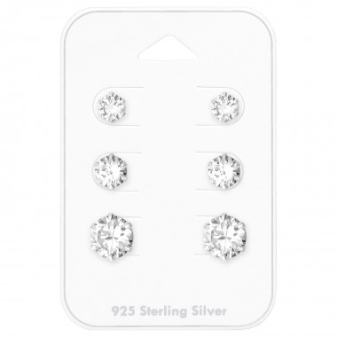 5Mm, 6mm And 8mm Round - 925 Sterling Silver Stud Earring Sets  SD35239