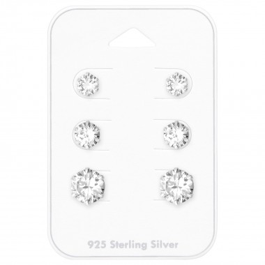 5Mm, 6mm And 8mm Round - 925 Sterling Silver Stud Earring Sets  SD35239