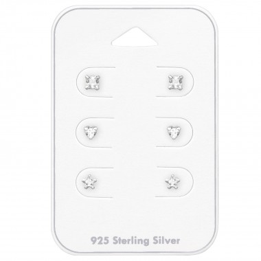 3mm Square, Heart And Star - 925 Sterling Silver Stud Earring Sets  SD35243