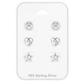 6mm Round, Heart And Star - 925 Sterling Silver Stud Earring Sets  SD35244
