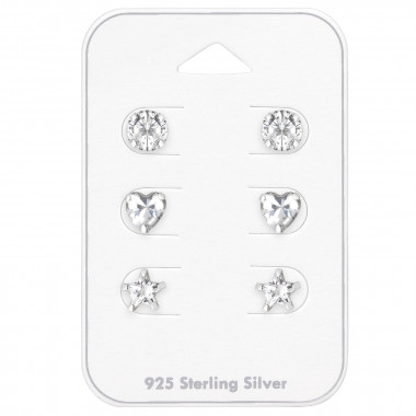 6mm Round, Heart And Star - 925 Sterling Silver Stud Earring Sets  SD35244