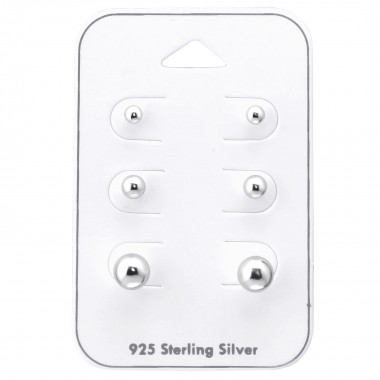 3, 4 And 6mm Silver Ball - 925 Sterling Silver Stud Earring Sets  SD35246