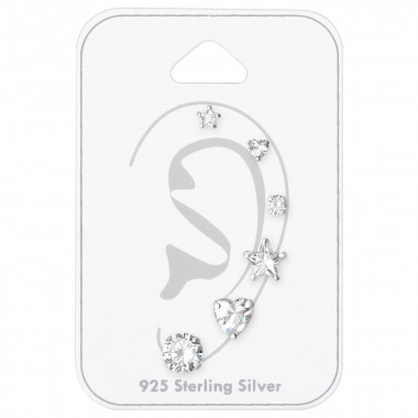 3mm And 6mm Star, Heart And Round - 925 Sterling Silver Stud Earring Sets  SD35250