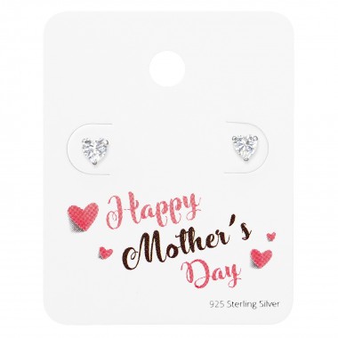 Heart Ear Studs On Happy Mother's Day Card - 925 Sterling Silver Stud Earring Sets  SD35875