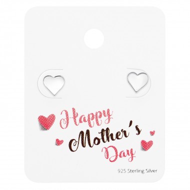 Heart Ear Studs On Happy Mother's Day Card - 925 Sterling Silver Stud Earring Sets  SD35877