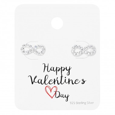 Infinity Ear Studs On Happy Valentine's Day Card - 925 Sterling Silver Stud Earring Sets  SD35878