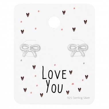 Bow Ear Studs On Love You Card - 925 Sterling Silver Stud Earring Sets  SD35881