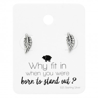 Feather Ear Studs On Motivational Quote Card - 925 Sterling Silver Stud Earring Sets  SD35889